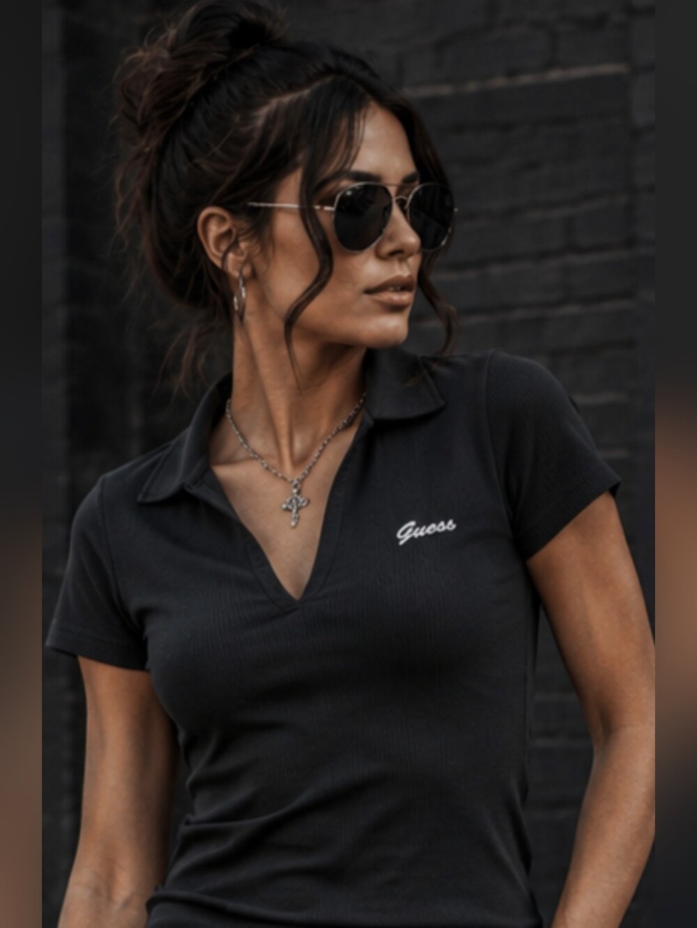 Guess Black Short-Sleeve Ribbed Polo
